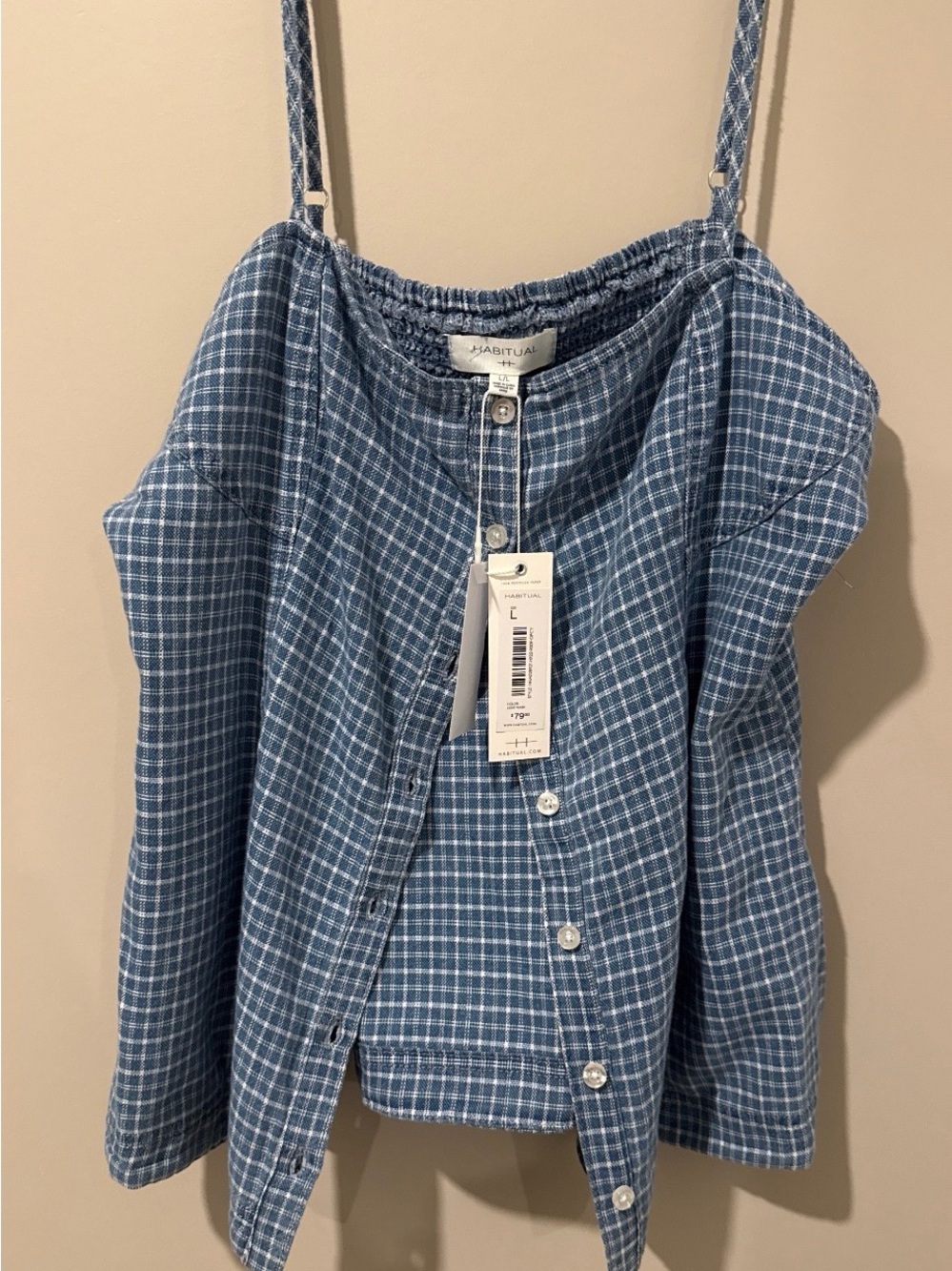 Habitual Blue Plaid Button-Front Cami